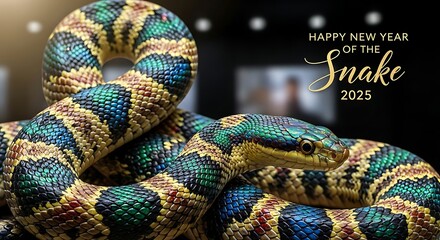 Happy New Year of the Snake 2025 Colorful Serpent.