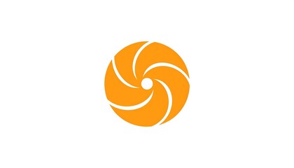 A vibrant orange circular design features radiating lines, creating a dynamic and captivating spiral effect.