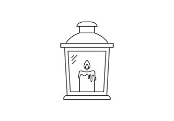 Black and white outline of a lantern with a candle inside