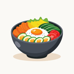Delicious and Healthy Rice Bowl with Egg and Fresh Vegetables
