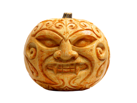 Carved pumpkin with a grinning face isolated on transparent background.