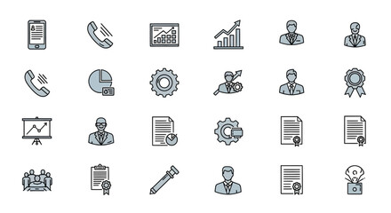 Fototapeta premium Modern business icons representing success, strategy, communication, and achievement for professional presentations.