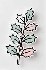 Fototapeta premium a Minimal holly branch line art with pastel tones, trendy design, white background