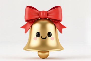 a Cute Christmas bell with bow and big eyes, mascot illustration, white background