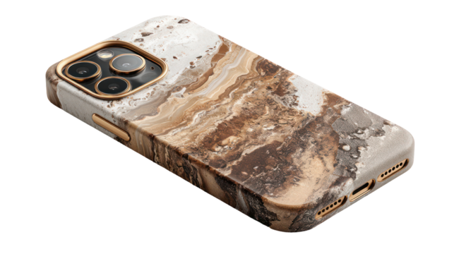 Luxury marble patterned phone case isolated on transparent background