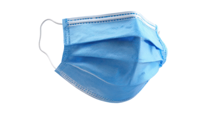 Blue surgical face mask isolated on transparent background