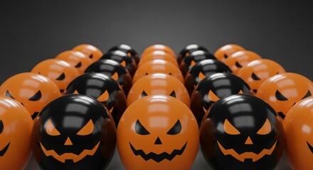 Festive arrangement of orange and black jack-o'-lantern balloons for halloween celebration