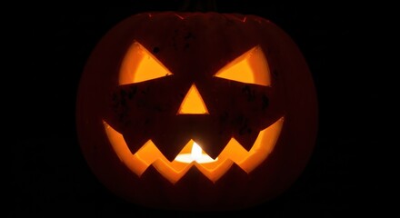 Fototapeta premium Spooky illuminated jack o'lantern casting eerie shadows a symbol of halloween celebration and