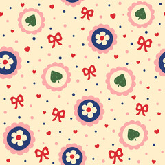 Cute Floral Bow and Heart Seamless Pattern