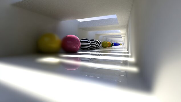 Abstract tunnel with colorful spheres