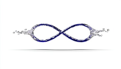 Infinity symbol formed by flowing, blue liquid, with splashes and bubbles