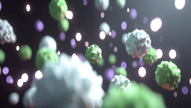 Abstract 3D model of multiple,  polygonal,  floating  cells