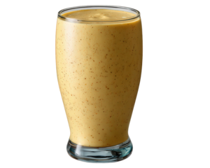 Delicious autumn pumpkin spice smoothie in glass. This refreshing and satisfying beverage or protein shake drink offers cozy seasonal feeling for healthy treat