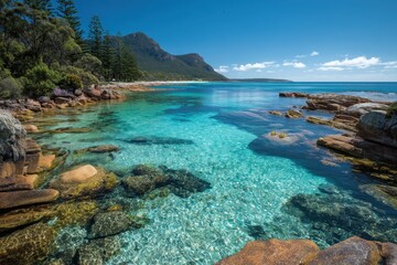 Crystal-Clear Coastal Pool with Rocky Shoreline
