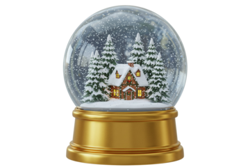 Snow Globe with Winter Scene isolated on transparent cutout background, cut out, png