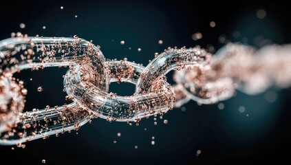 Abstract chain with glowing links and particles