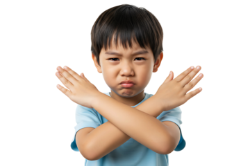 Child with Crossed Arms Expressing Disapproval isolated on transparent cutout background, cut out, png