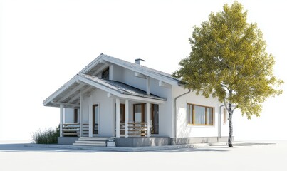 Modern White House Design with Contemporary Architecture and Tree