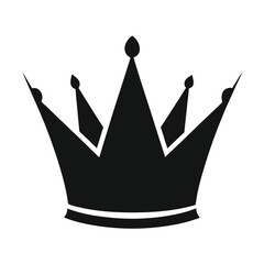 Black silhouette of a regal crown with seven points and a central jewel on a white background