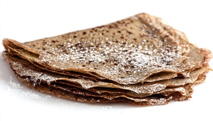 Stacked cr?pes dusted with powdered sugar