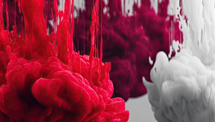 Red, white, and purple ink swirling in water