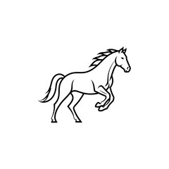 Black and White Line Drawing of Rearing Horse on White Background