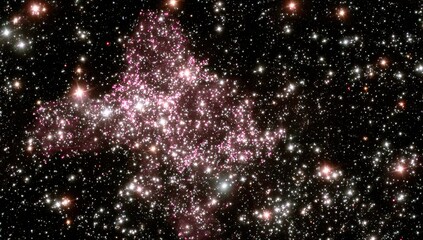 Pink nebula cluster against a dark star-studded background