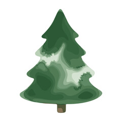 Stylized Christmas tree illustration with snow. Isolated evergreen fir or pine tree graphic for winter holidays on a white background.