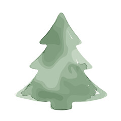 Watercolor Christmas tree illustration. Modern minimalist green pine tree graphic element isolated on white background. Festive holiday winter symbol.
