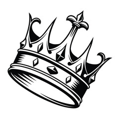 Fototapeta premium Stylized Black and White Crown with Sharp Points and Diamond Accents on White Background royal