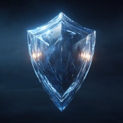 Glowing Crystal Shield on Dark Blue Background