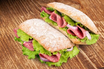 Tasty fresh sandwich with crusty bread and vegetables