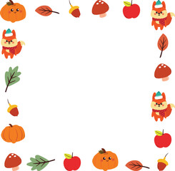 cute frame border with autumn element for photo. cute autumn frame drawing