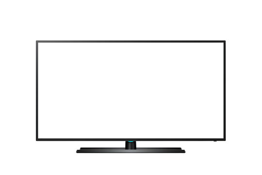 LCD TV screen with Empty White Display, mockup of a large modern black TV isolated on transparent cutout background, cut out, png
