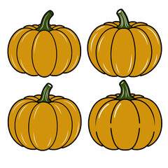 Orange Pumpkin with black stroke Vector Set