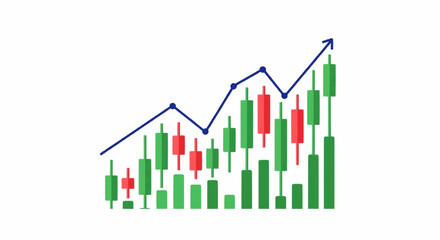 Financial growth concept illustrated with a bullish candlestick chart and an ascending arrow, representing investment success and a positive market trend