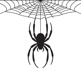 Halloween spider hanging from web silhouette vector