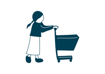 買い物カートを押す女性のイラスト素材