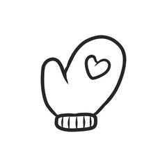 Cute kawaii mitten with heart patterns line art vector illustration