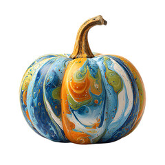 Artistically painted pumpkin isolated on transparent background.