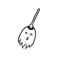 Cute kawaii broom ghost with surprised face line art vector illustration