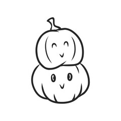 Cute kawaii double pumpkin with smiling faces line art vector illustration