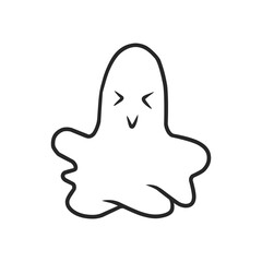 Cute Kawaii Ghost Simple Line Art Drawing Vector Illustration