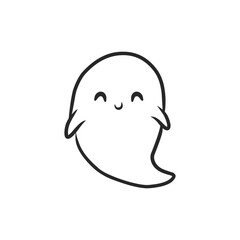 Cute Kawaii Ghost Simple Line Art Drawing Vector Illustration