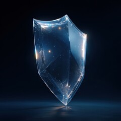 Luminous Glass Shield with Nebula Interior, Dark Background