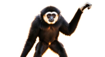 Obraz premium A mesmerizing portrait of a black and white Lar Gibbon against a stark white background displaying