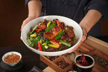 Traditional Chinese Braised Pork Belly with Scallions and Spices - Authentic Asian Cuisine