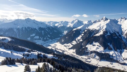 Snowy Alpine Peaks - A Winter Wonderland Landscape.