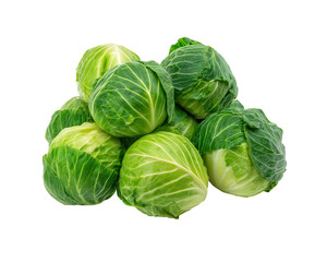 Fototapeta premium Fresh pile of green cabbage vegetable isolated on background. Healthy leafy food, an essential element for diet and nutrition, showing raw natural produce