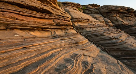 Layered sandstone rock formations with warm hues and natural erosion patterns